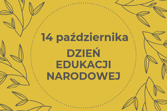 Szary napis dzień Edukacji Narodowej na żółtym tle